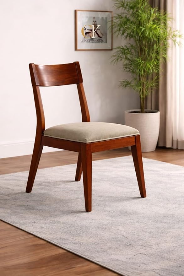 611KoEynQDL._SY879_ Charvi Krafts Solid Sheesham Wood Dining Chairs Set of 2 with Cushion Seat | Wooden Dining Chair for Living Room, Dining Room & Kitchen | Premium Brown Finish - Image 1