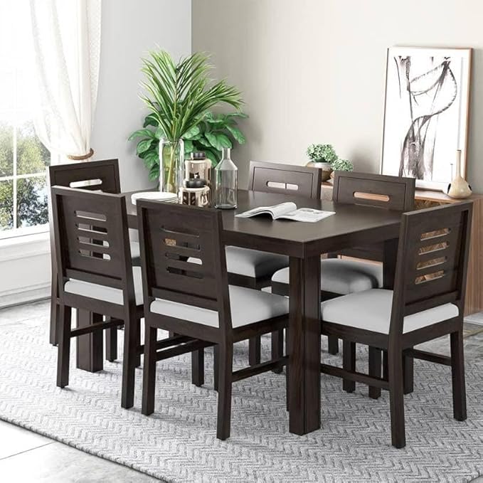 61hVCexTh-L._SX679_ Solid Wood 6 Seater Dining Table Set with Cushioned Chairs | Modern Rectangular Dining Table for Home & Kitchen (Natural Walnut Finish) - Image 1
