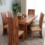 Solid Sheesham Wood 6 Seater Dining Table Set with Cushion Chairs | Wooden Dining Table Set | Modern Furniture for Home & Dining Room (Brown Finish)