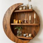 Wooden Moon Wall Shelf | Decorative Wall Mounted Shelves for Living Room | Solid Wood Wall Holder for Home Decor