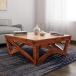 Solid Sheesham Wood Coffee Table for Living Room | Modern Square Center Table with Cross Leg Design | Wooden Tea Table for Home & Office