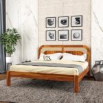 Solid Wood Bed with Cane Headboard | Modern Designer Double Bed Frame | Strong & Durable Wooden Cot for Bedroom Furniture | Premium Finish